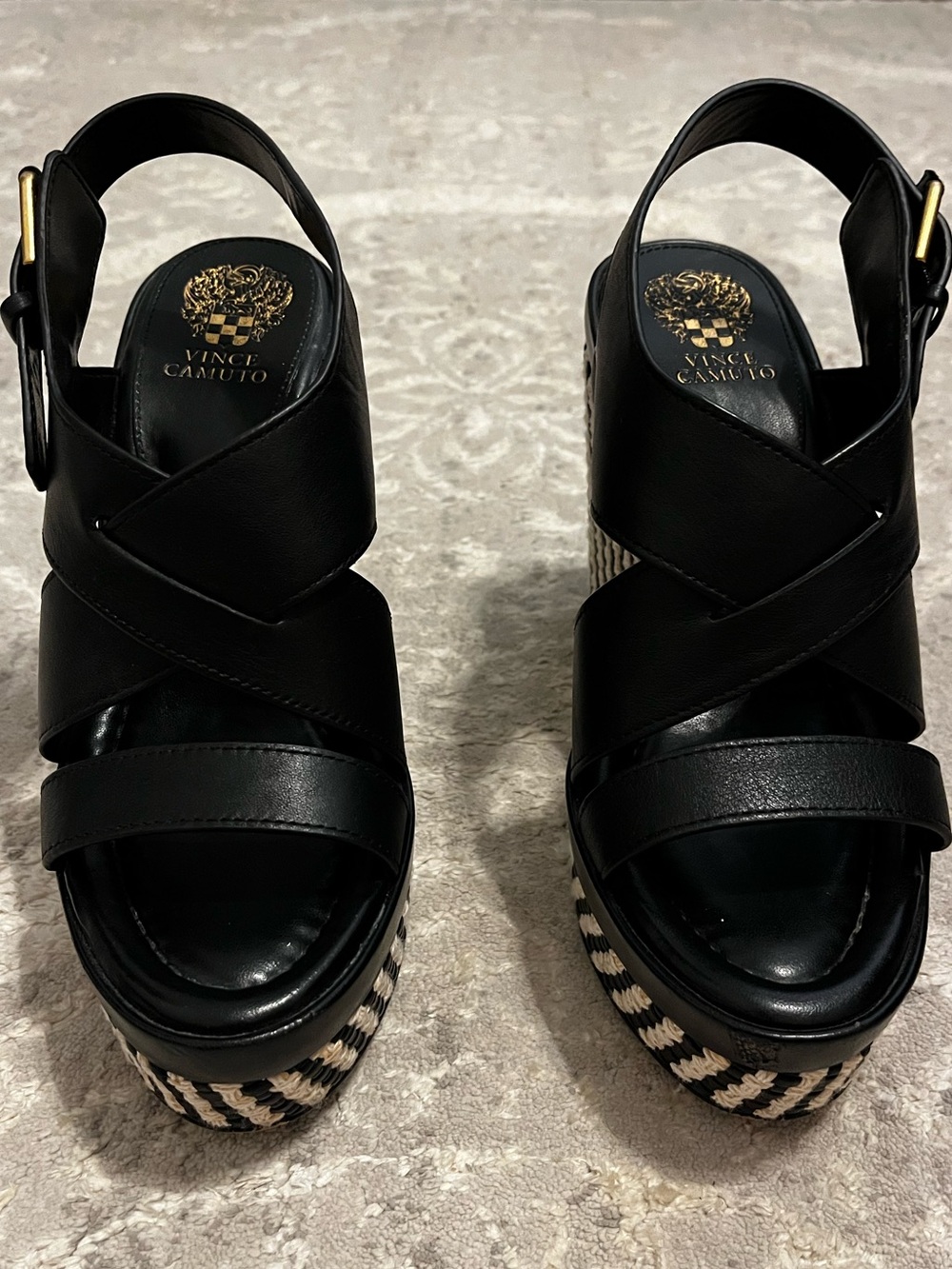 Vince Camuto Black Leather Espadrille Platform Sandals